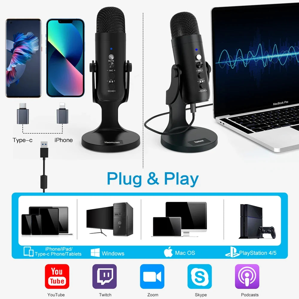 USB Condenser Microphone for PC & Mac - Gaming, Recording, Streaming, Podcasting