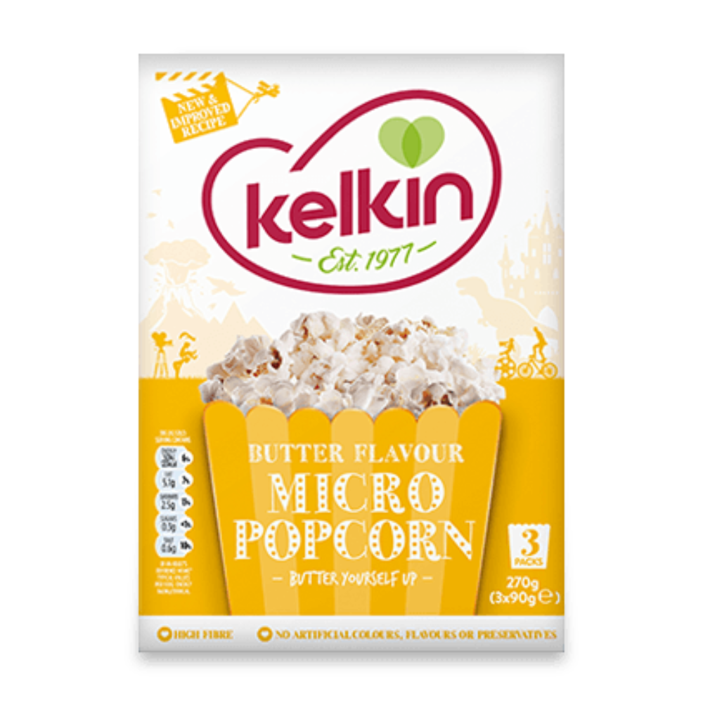 16 x Kelkin Popcorn mit Buttergeschmack für Mikrowelle 3 x 90 g (270 g)