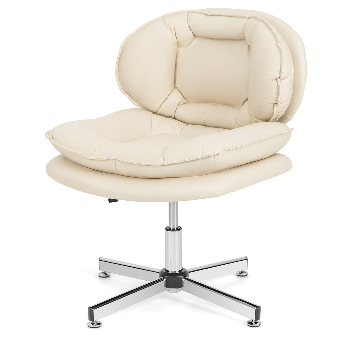 Armless Office Chair with Double Padded Back and Criss Cross Metal Base-Grey