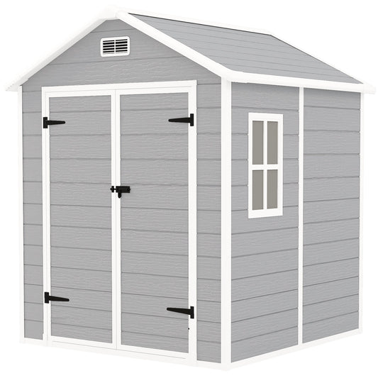 Outsunny 6 x 5ft Resin Garden Shed with Floor & Window | Dark Grey / Light Grey