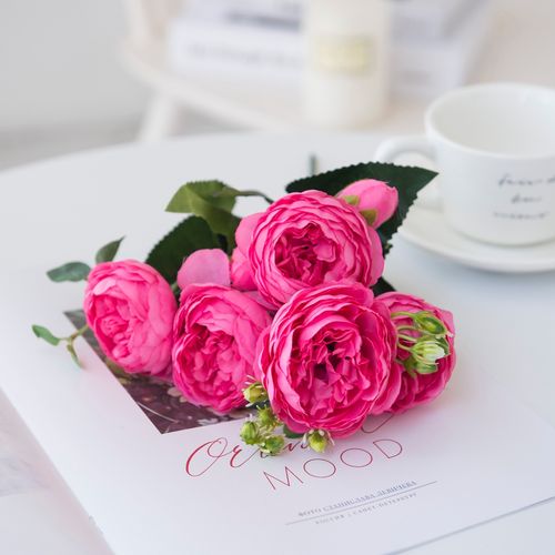 HUALIANQI Red Silk Peony Roses - Elegant Artificial Bouquet for Weddings