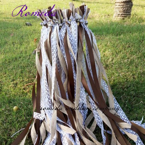 IVINLA Jute Wedding Ribbon Wands with Bells for Celebratory Events