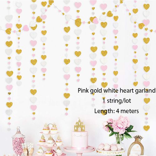 10Ft Pink White Gold Triangle Garland Banner for Party Decor