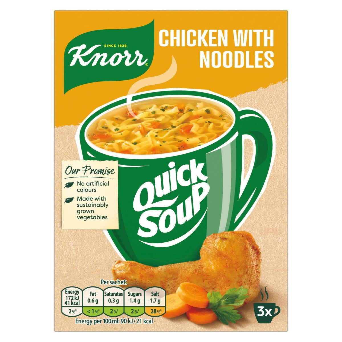 12 x Knorr Trockensuppenmischung Hühnchen mit Nudeln 36 G 3 Portionen
