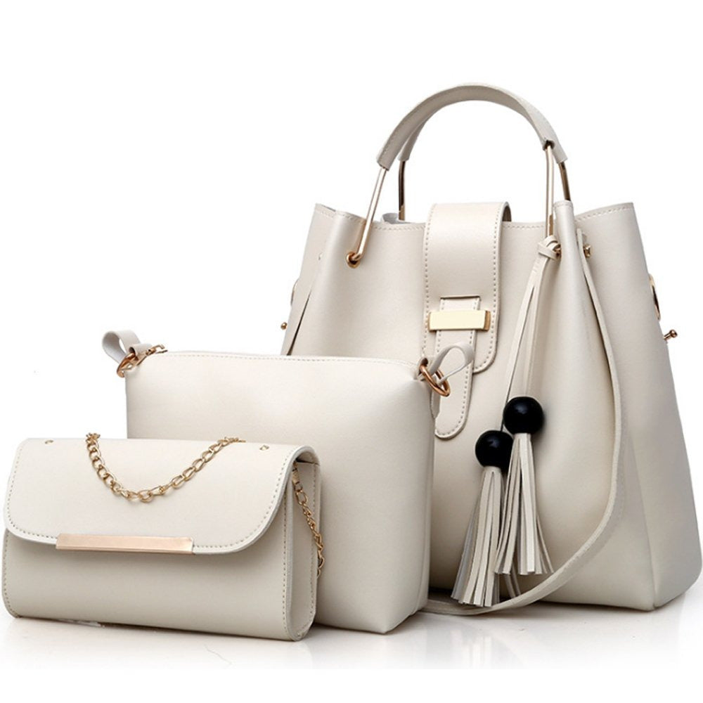 Women’s 3 Piece Handbag Purse Set Tote Shoulder Bag Clutch Tassel Top Handle