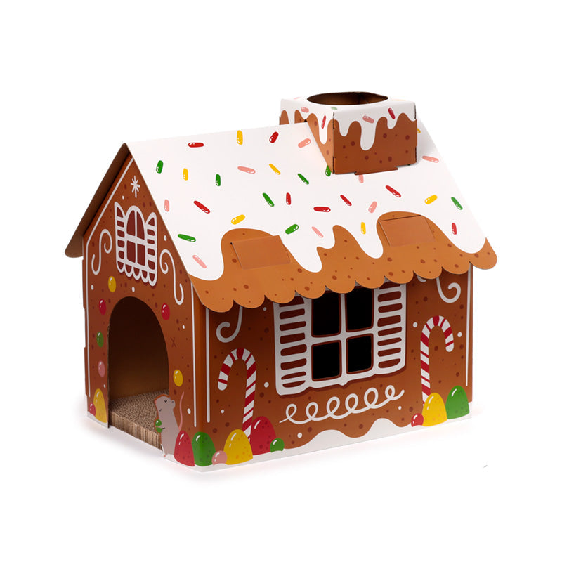 Christmas Gingerbread Lane Cat Playhouse 100% Cardboard Cat Den