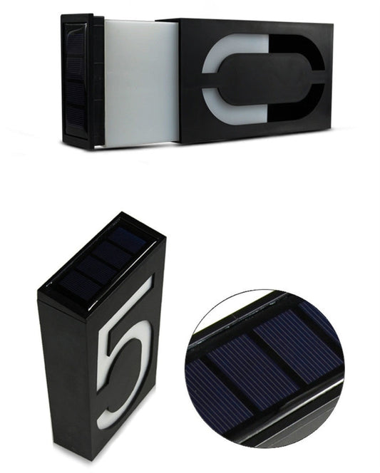 Solar LED House Number Light - 6 LED Outdoor Doorplate Lamp with Auto Dusk Sensor