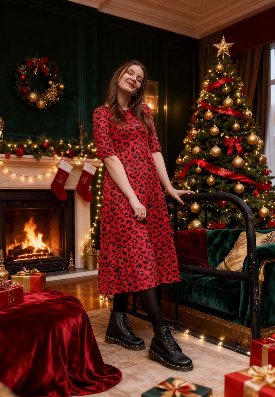 Rotes Leopard-Print-Midikleid zum Stillen – Diskreter Reißverschlusszugang