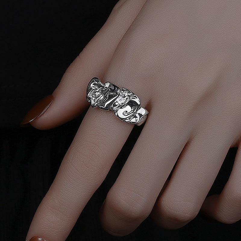 Metal Wind Exaggerated Folds Ring Women's Fashion Irregular