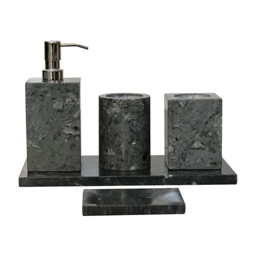 Artisan Polished Green Marble Bathroom Set of 5