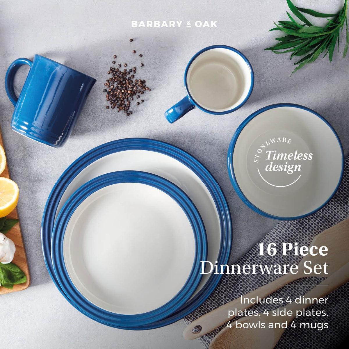 Barbary & Oak Foundry 16 Piece Dinnerware Blue