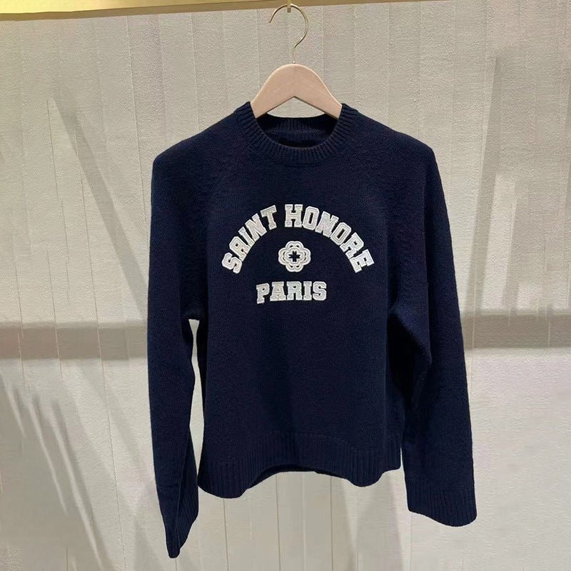 Autumn and winter casual English letter embroidery round neck pullover long sleeved knitted sweater