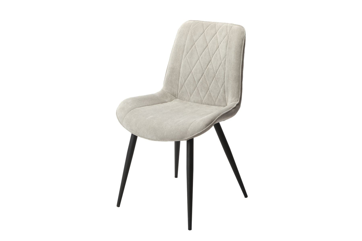 Aspen Diamond Stitch Lt Grey Cord Fabric Dining Chair Black Tapered Legs (Pair)