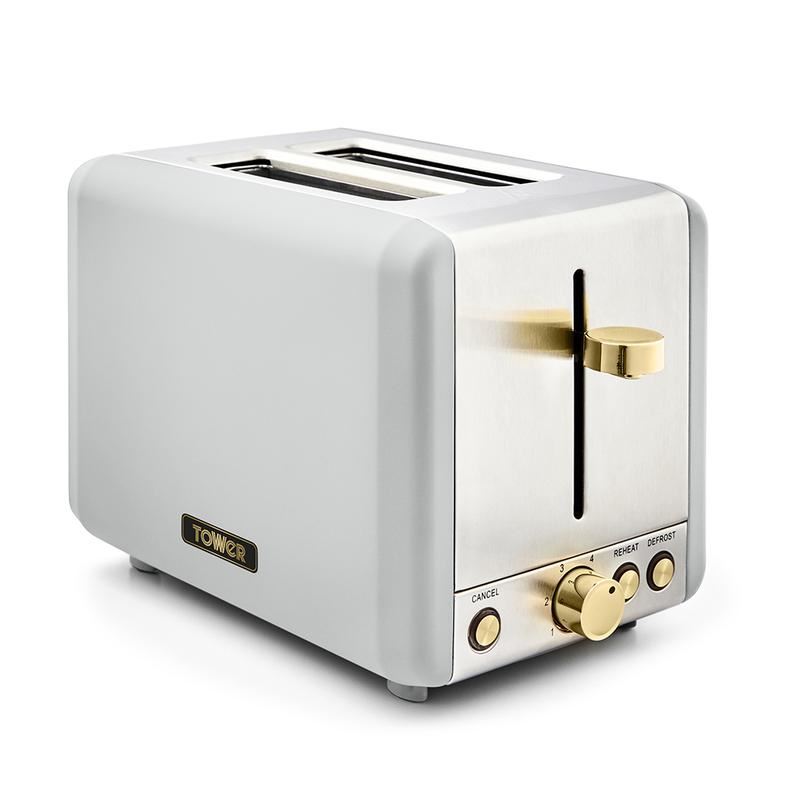 Tower White Cavaletto 2 Slice Stainless Steel Toaster