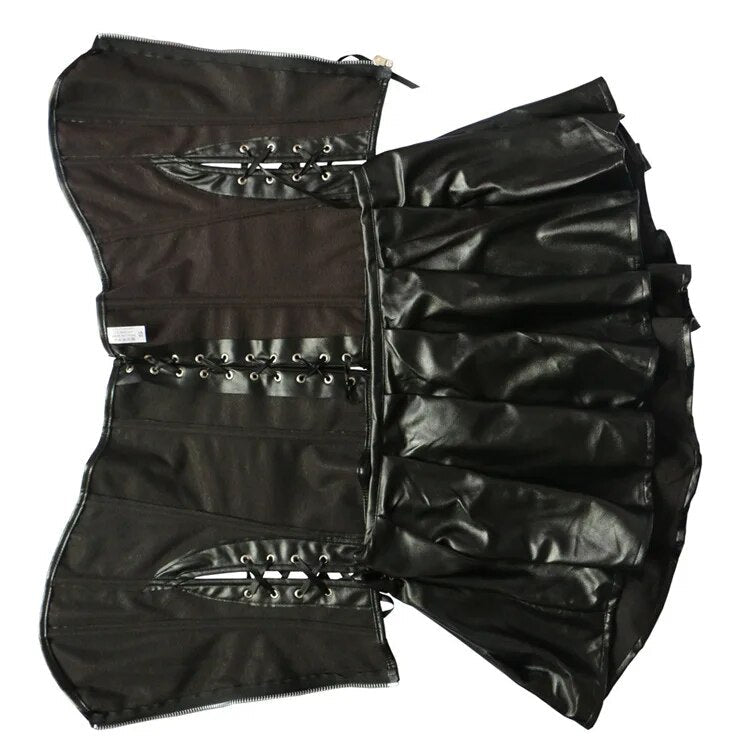 Women corsets slimming body shapewear faux leather corset top with mini skirt Black Friday Sale
