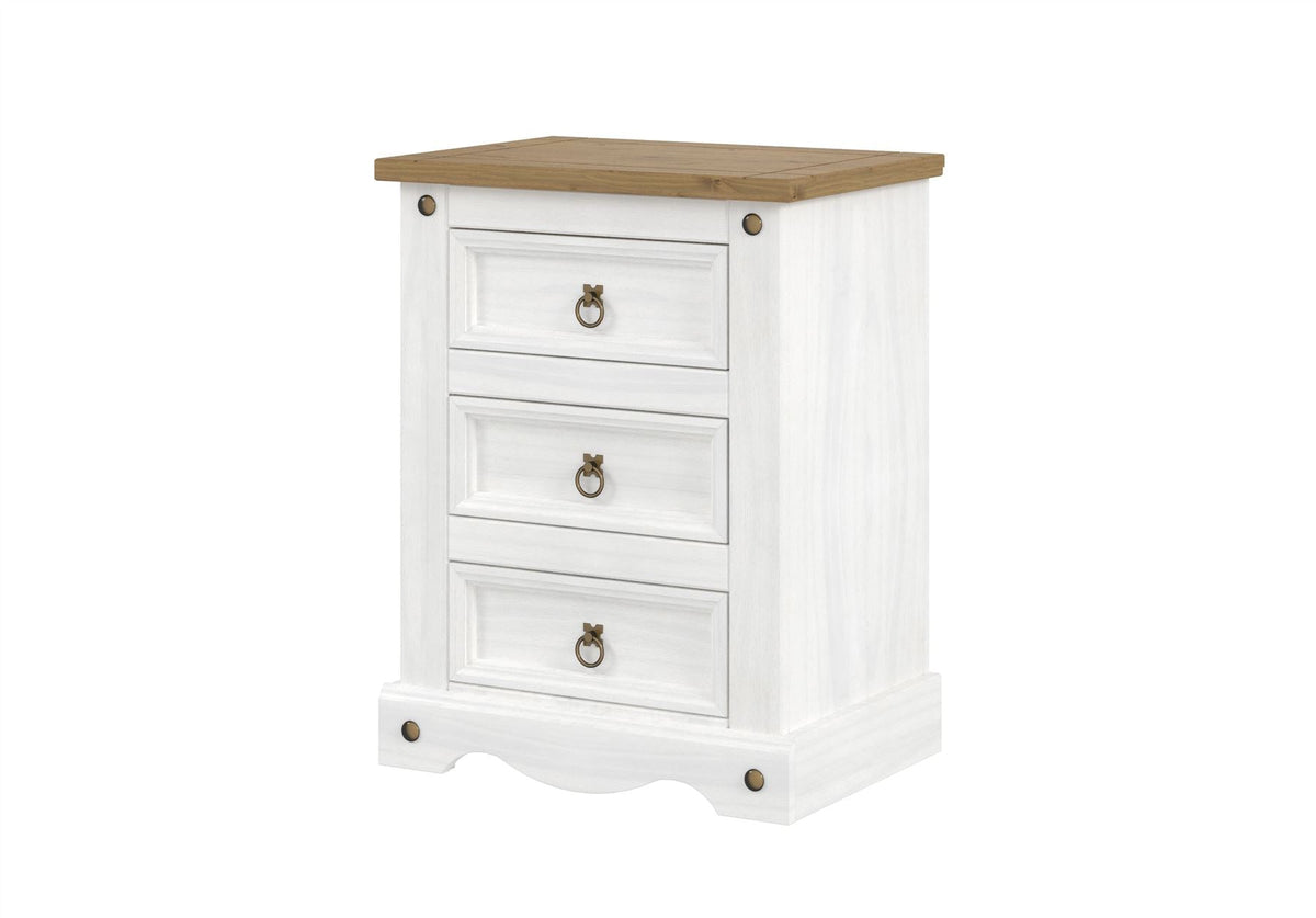 Corona White 3 Drawer Bedside Cabinet