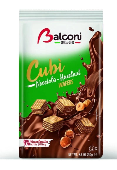 10 x Balconi Cubi Waffelriegel Haselnuss - 250 g