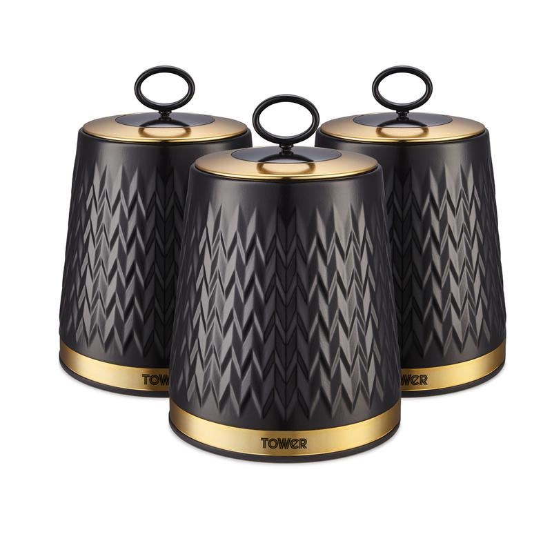 Tower Empire Set of 3 Canisters Black