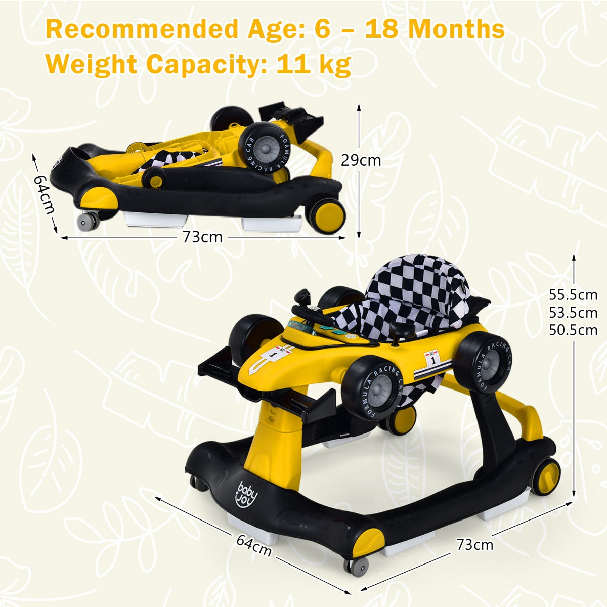 4-in-1 Baby Push Walker with Adjustable Height and Speed-Black