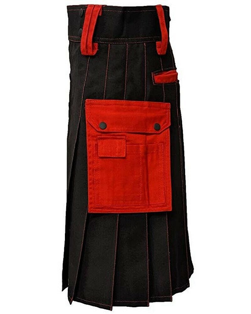 Black & Red Cotton Fashion / Sports Utility Great Scottish Kilt For Men