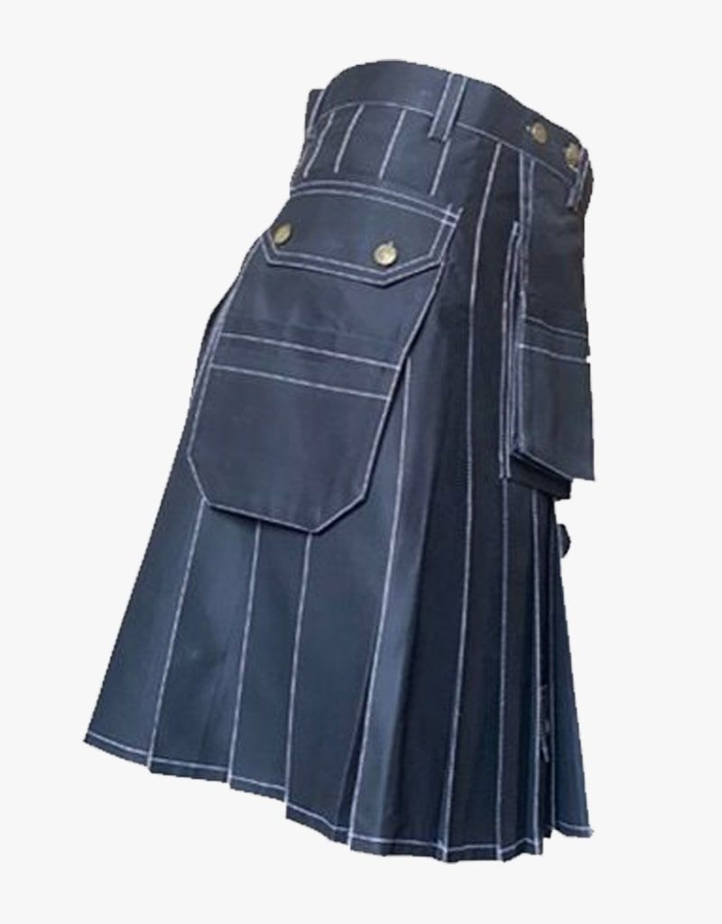 Grey Cargo Working Kilt – Men's Cotton Utility Kilt with Button Fastening