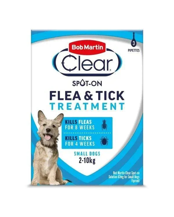 Bob Martin Clear Spot On Flea and Tick Treatment Small Dog (2-10kg) 3 pipettes - Case of 6