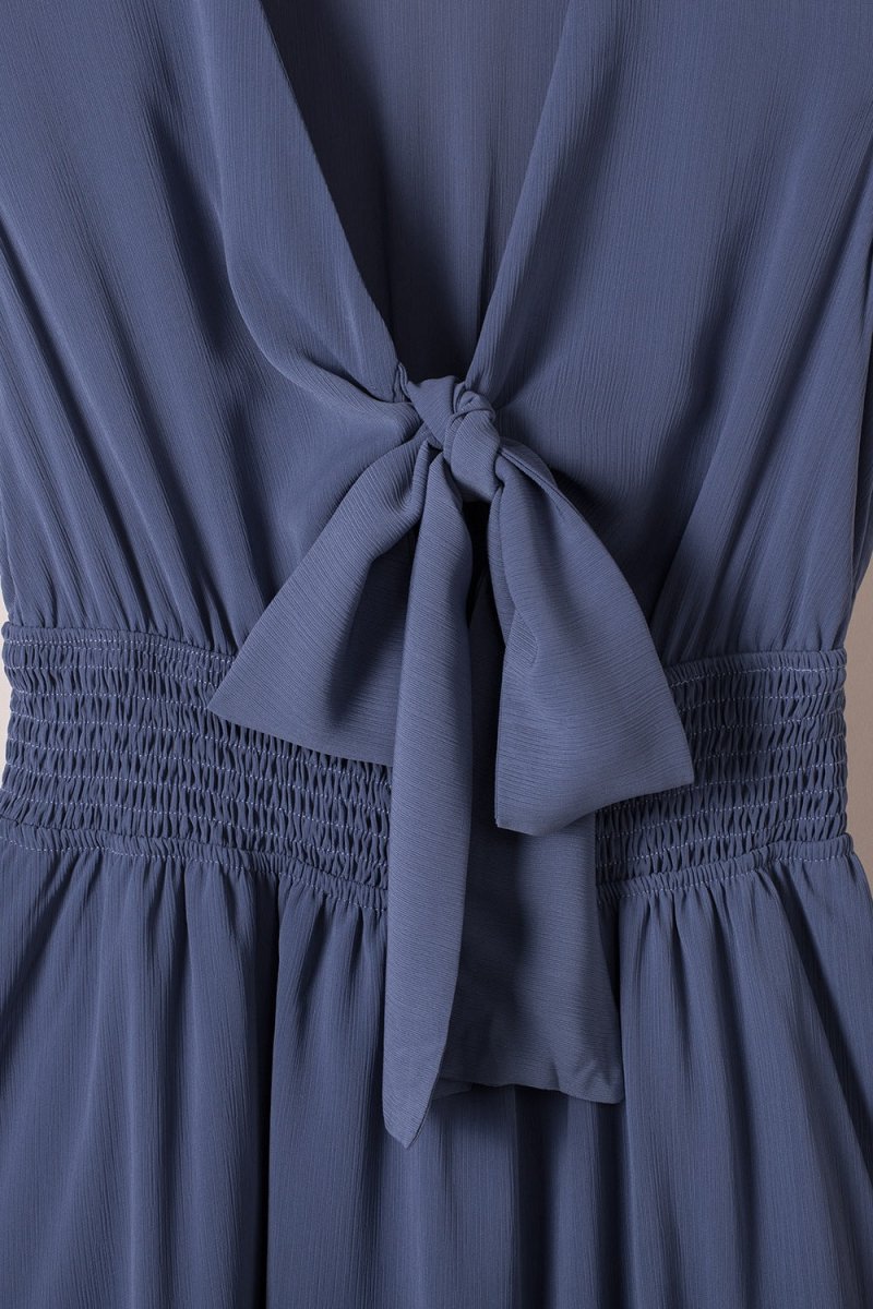 Bow-Tie V-Neck Ruffle Hem Mini Dress