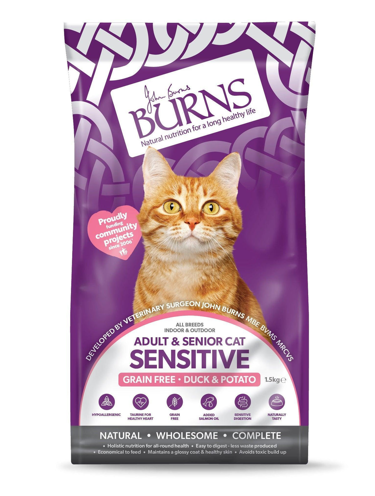 Burns Sensitive Cat Grain Free Duck & Pot 1.5kg