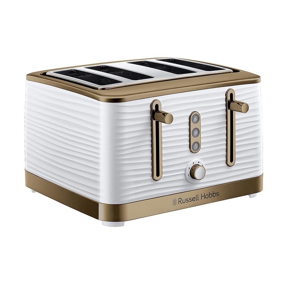 Russell Hobbs Inspire White Brass 4 Slice Toaster