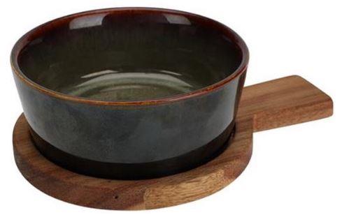 Serving Bowl and Wooden Plate Set