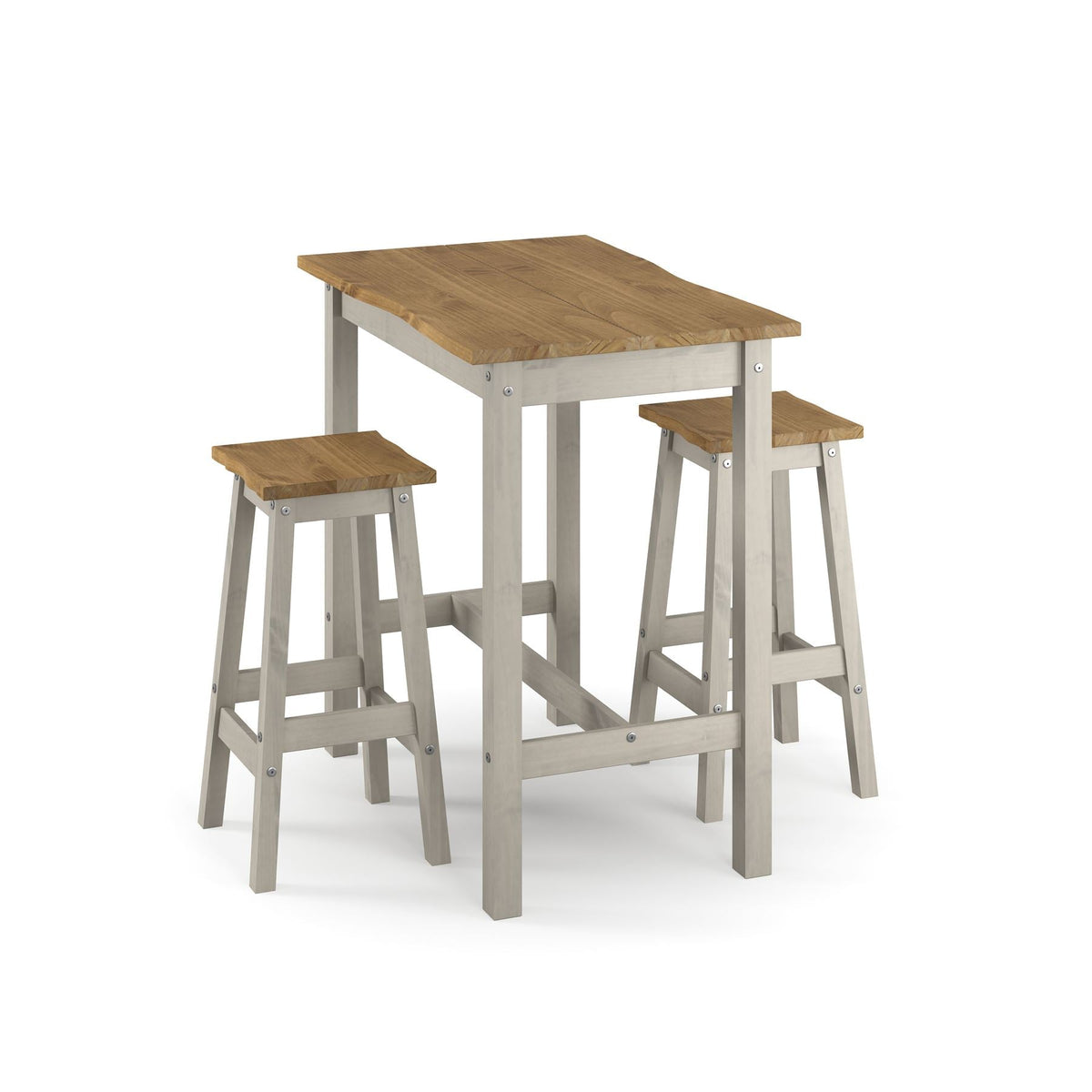Corona Grey Wax Finish Live Edge Large Rectangular High Breakfast Bar Table And Stool Set