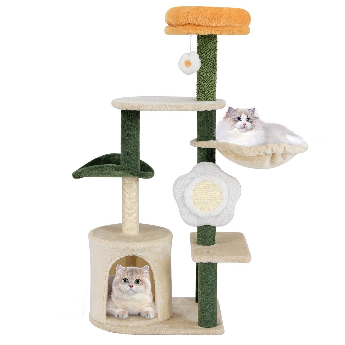 114CM Tall Cute Flower Multi-level Cat Tree with Sisal Post and Pad-Multicolor