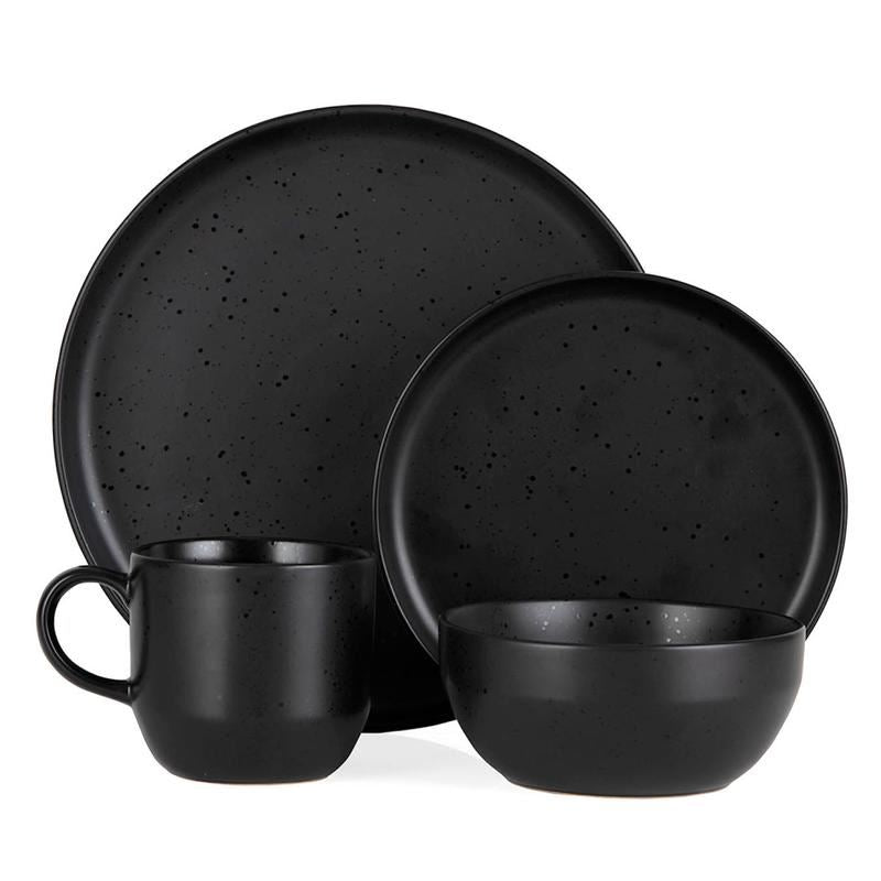Tower Barbary & Oak Black Luna 16 Piece Dinnerware Set