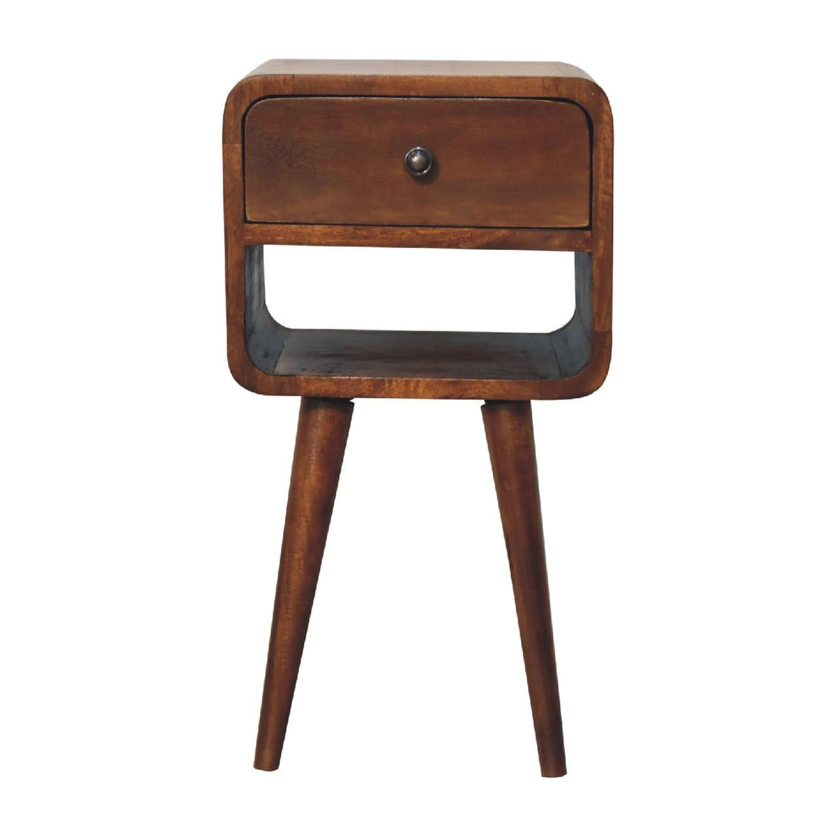 Artisan Mini Chestnut Curved Bedside Table with Lower Slot