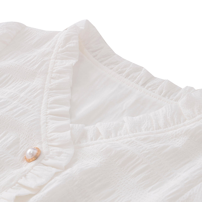French Vintage V Neck White Dress