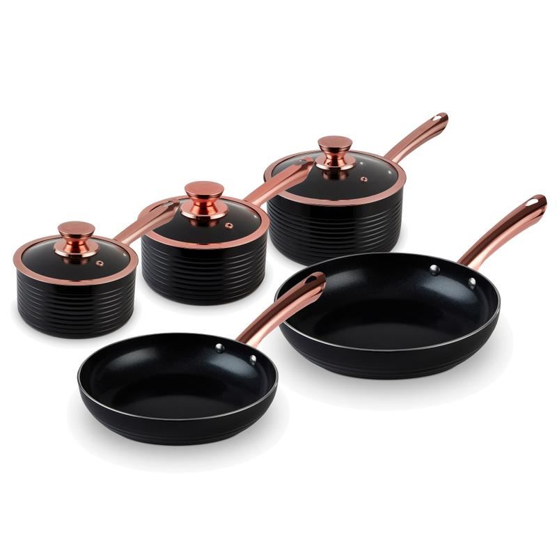 Tower Linear Rose Gold 5 Piece Pan Set Black