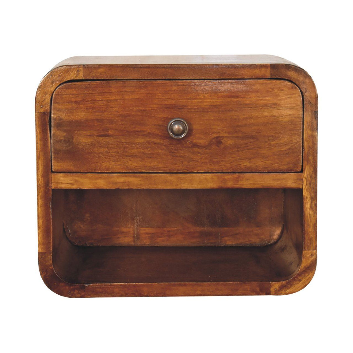 Artisan Mini Curved Chestnut Wall Mounted Bedside Table with Open Slot