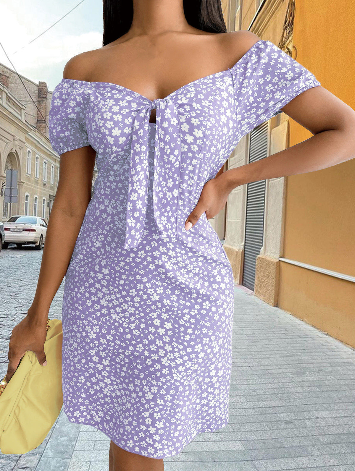 Women's Fashion V-Neck Printed Backless Dress