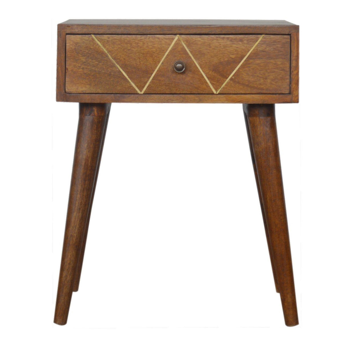 Artisan Geometric Brass Inlay Bedside Table