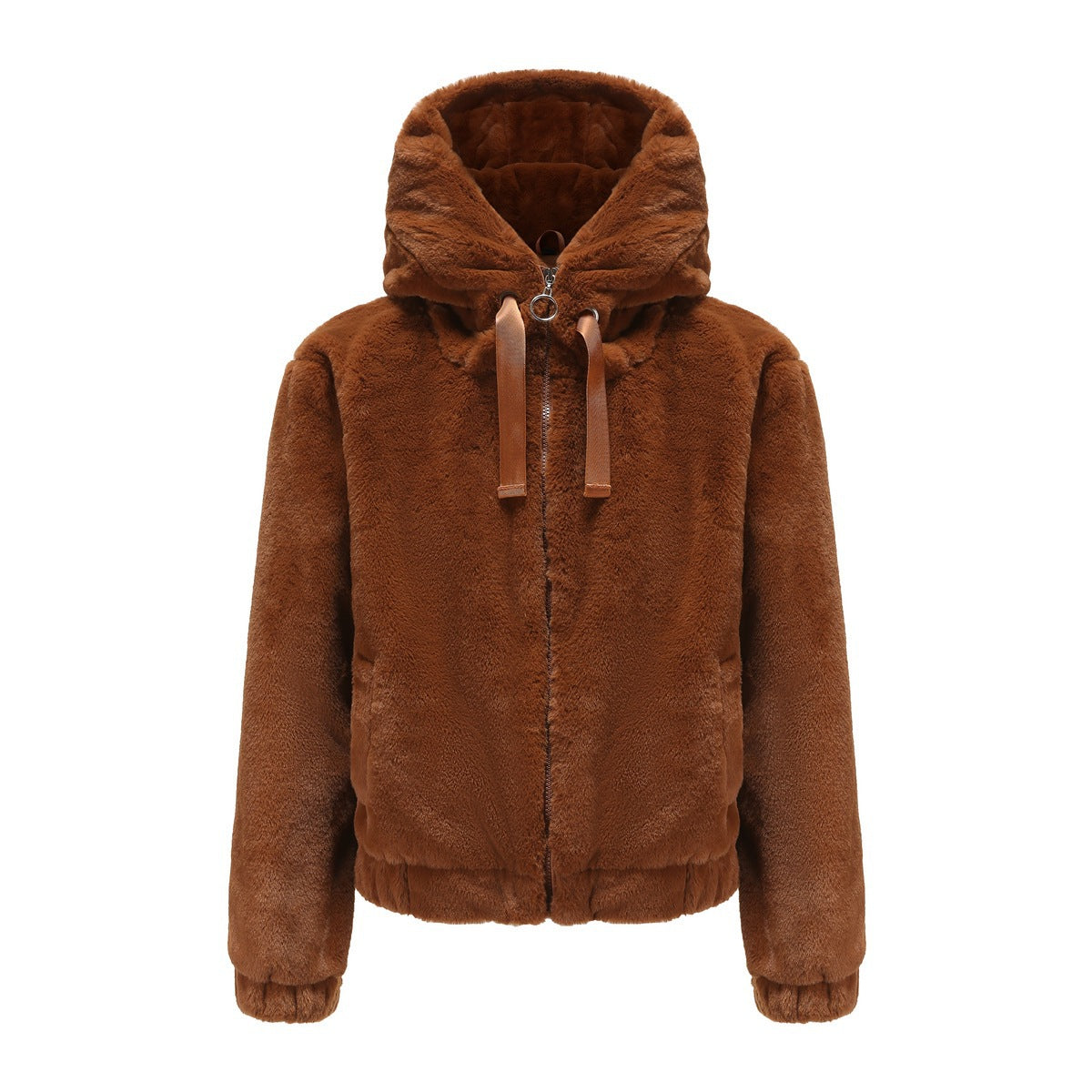 Plush Coat Hooded Long Sleeve Warm-keeping Cotton Clothing Short Top For Women