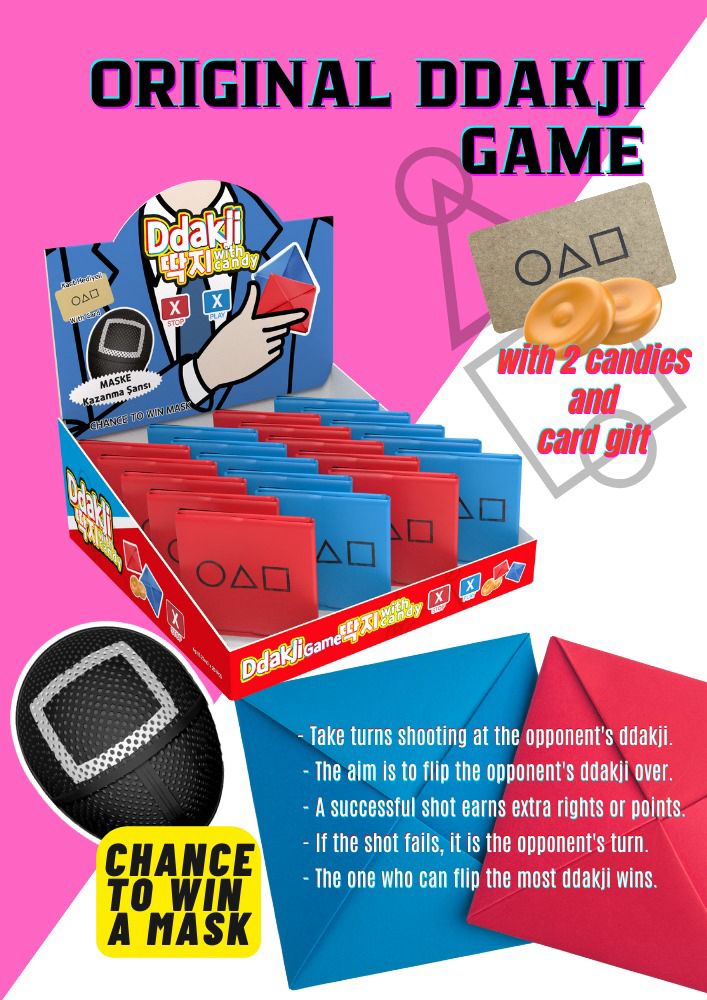 Ddakji Traditional Paper Flipping Game with Candy Display Box