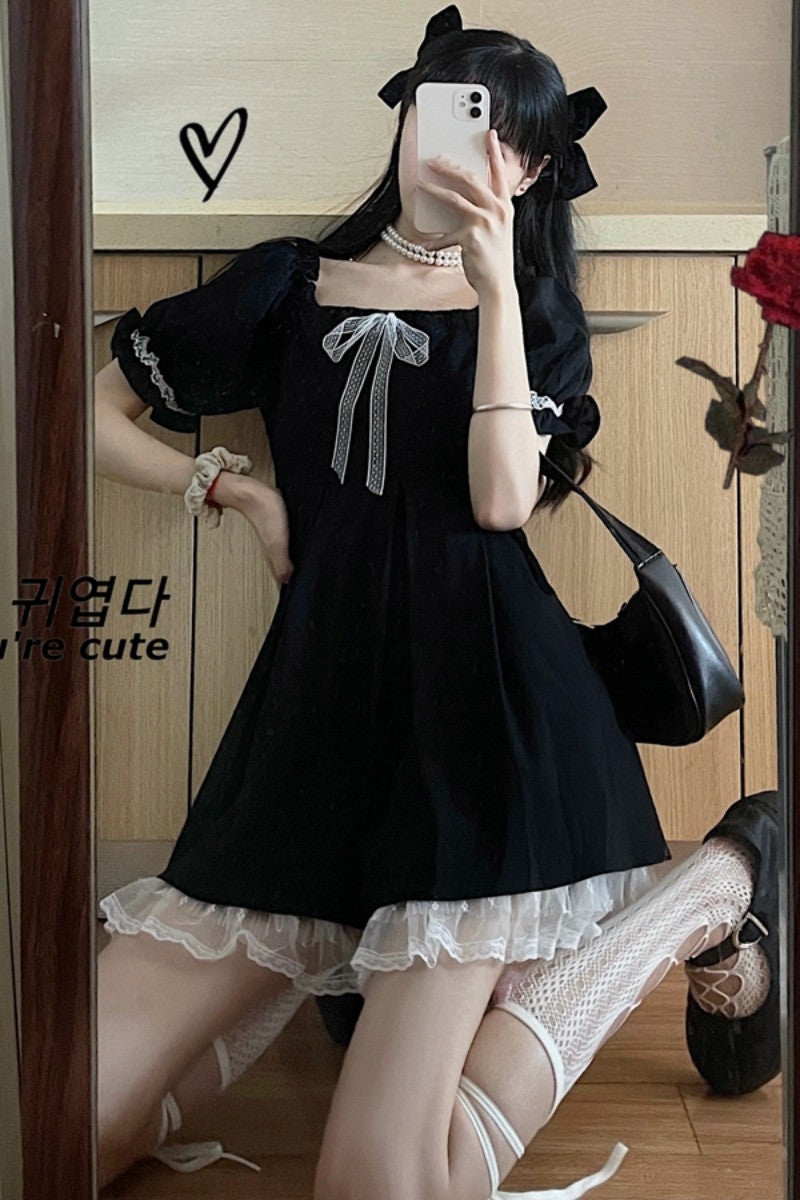 Black Waist Puffy Dress Women's Summer