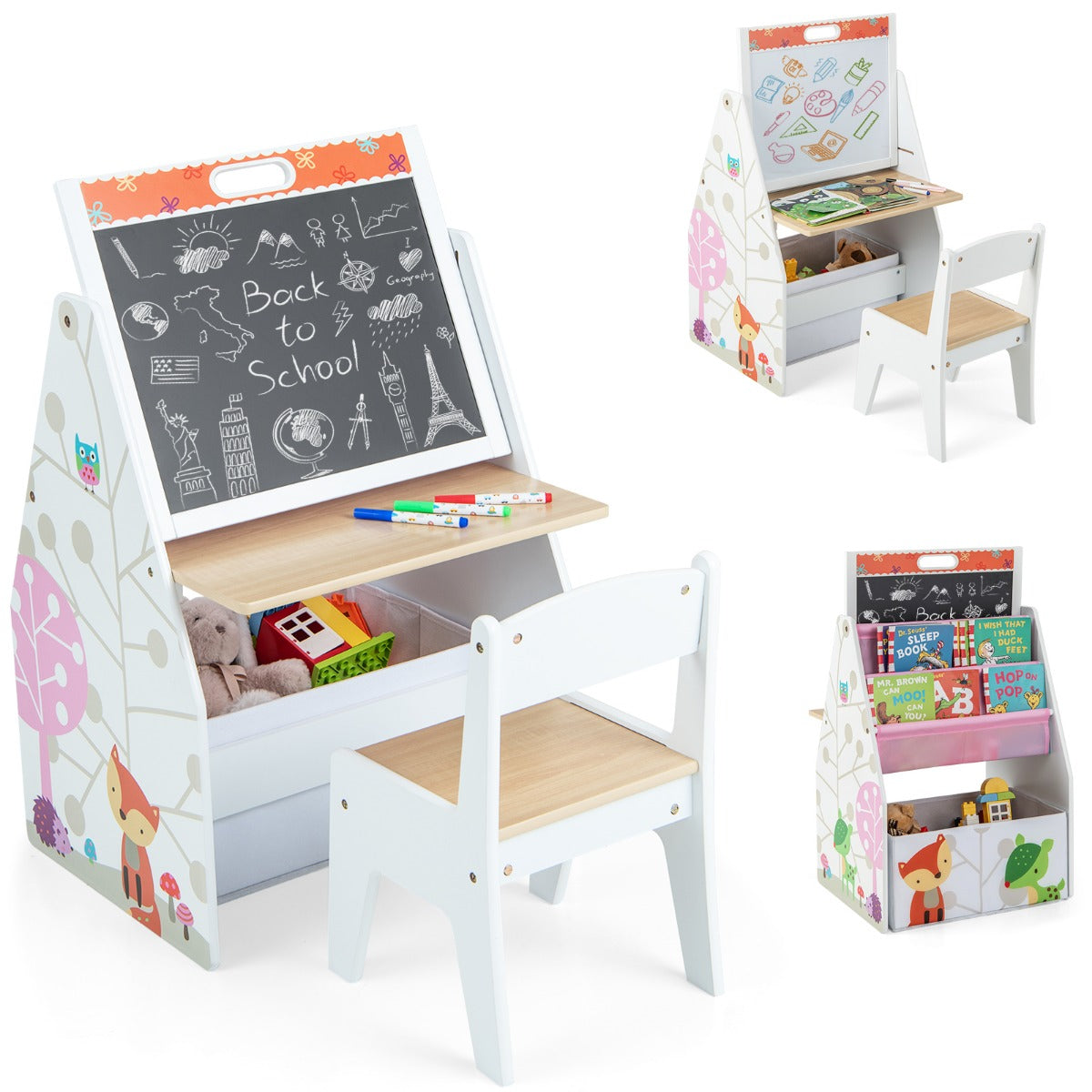 Double-Sided Kids Art Easel and Play Station for Boys Girls-Grey