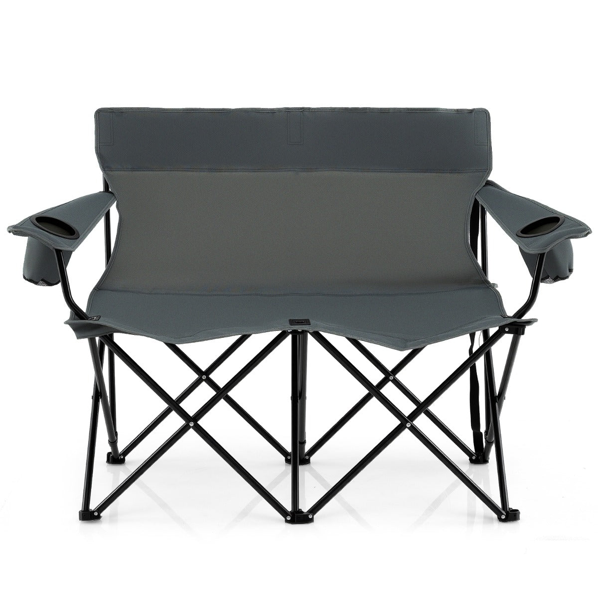 Double Camping Chair with Cup Holders and Carrying Bag-Black