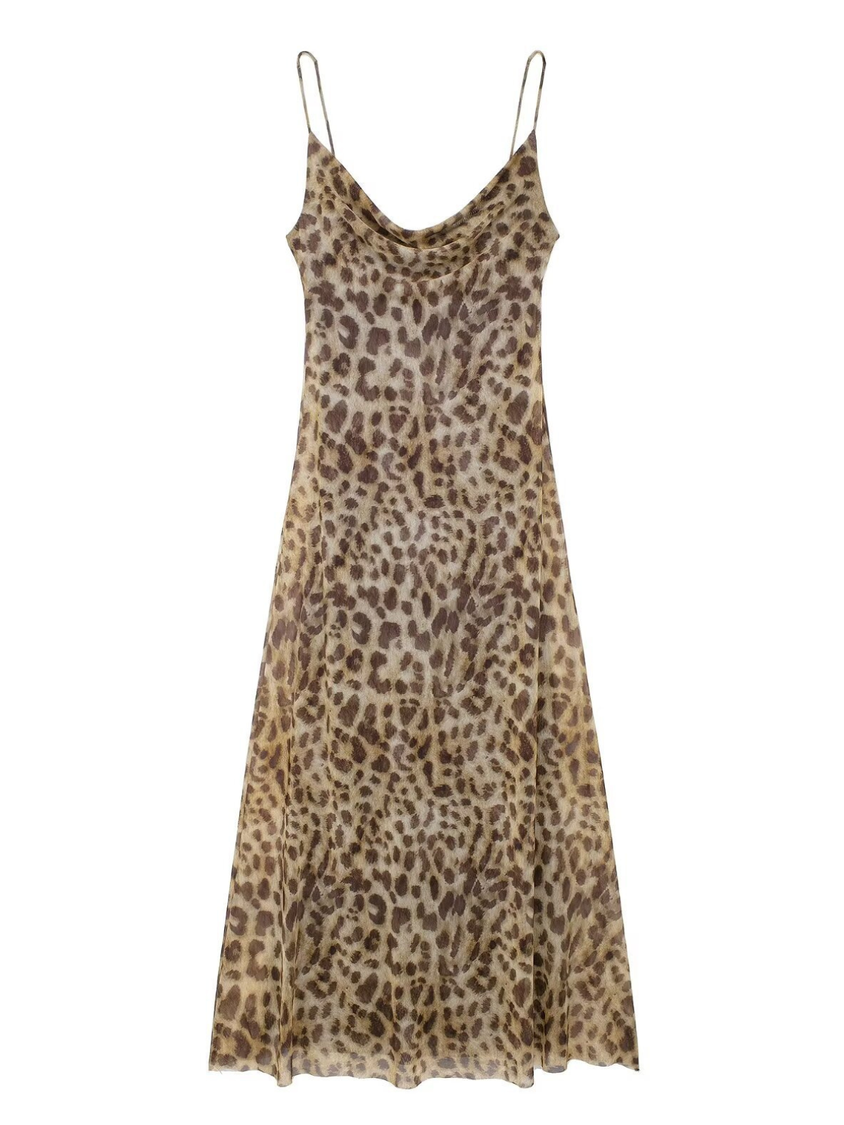 Drynthia Spaghetti Leopard Midi Dress In Brown