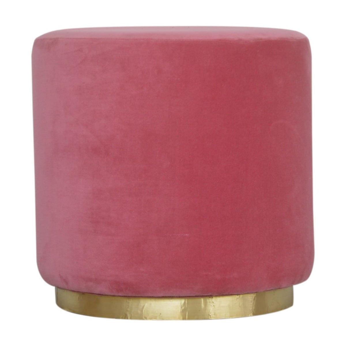Artisan Large Pink Velvet Footstool with Gold Base