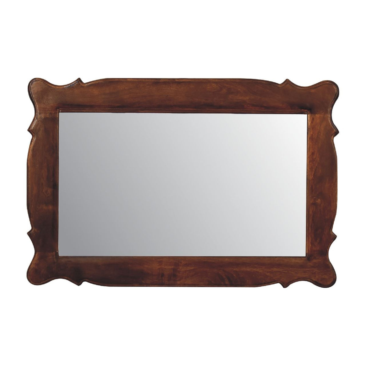Artisan Chestnut Wooden Hand Carved Oblong Frame with Mirror