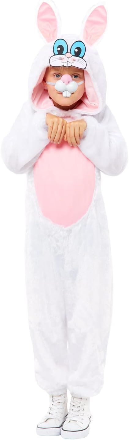 Kids Easter Bunny Plush Jumpsuit & Hood Fancy Dress Costume - Age 4-6 Years