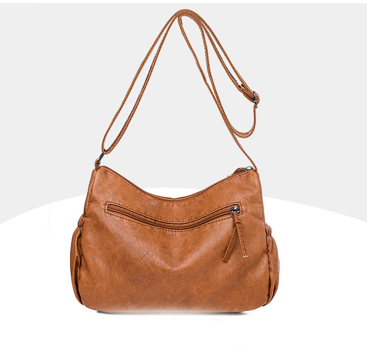 Fashion Solid Color Soft Leather Large Capacity Diagonal Bag