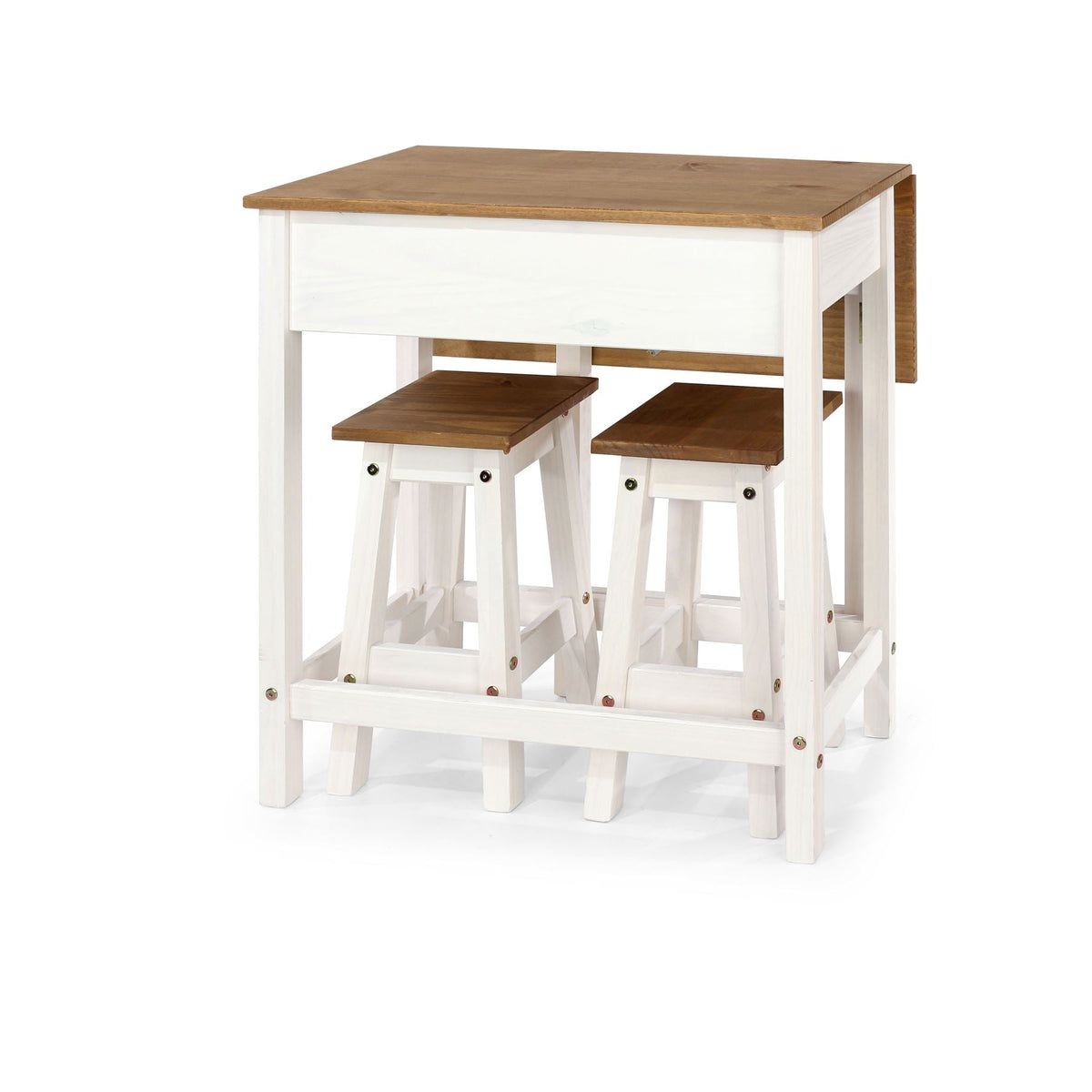 Corona White Breakfast Drop Leaf Table 2 Stools Set